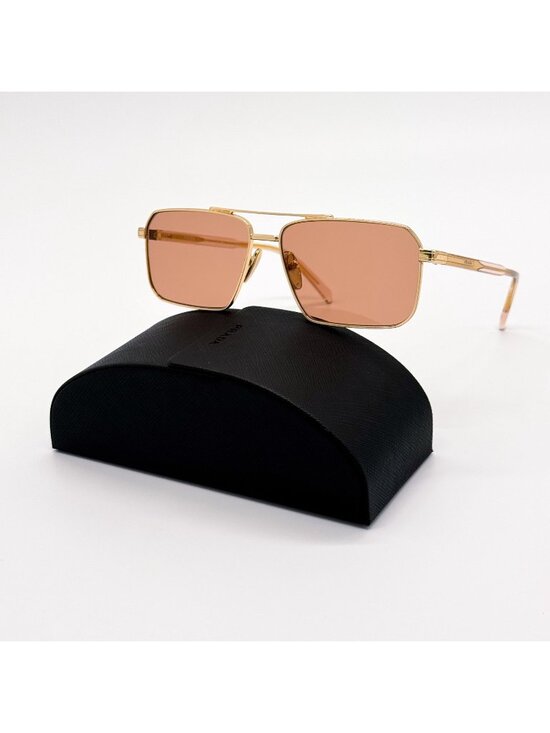 New Prada Gold Light Brown Square Unisex Sunglasses PRA57S 54K07V main image 8